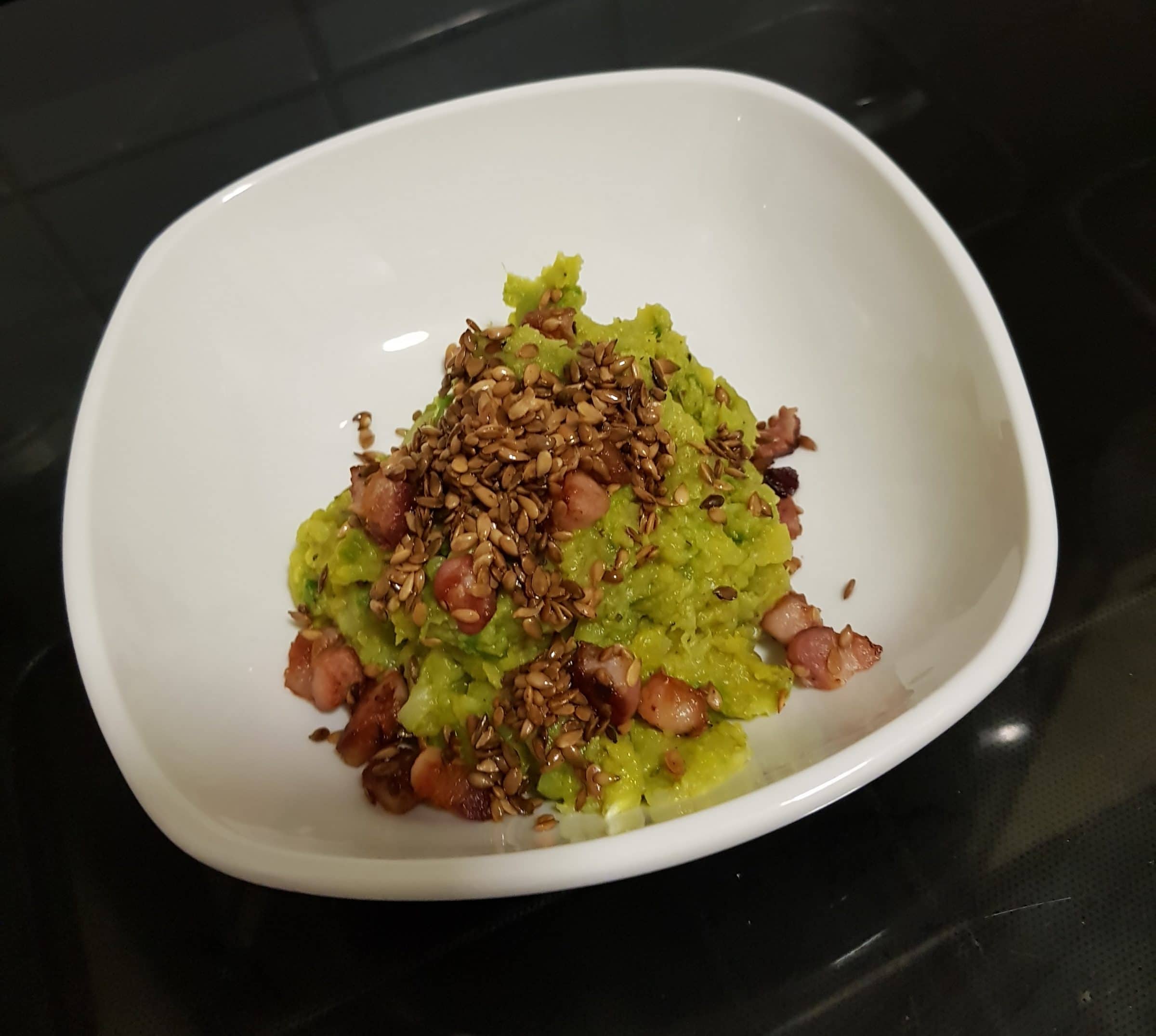 Smashed Sprout with tumeric and pancetta