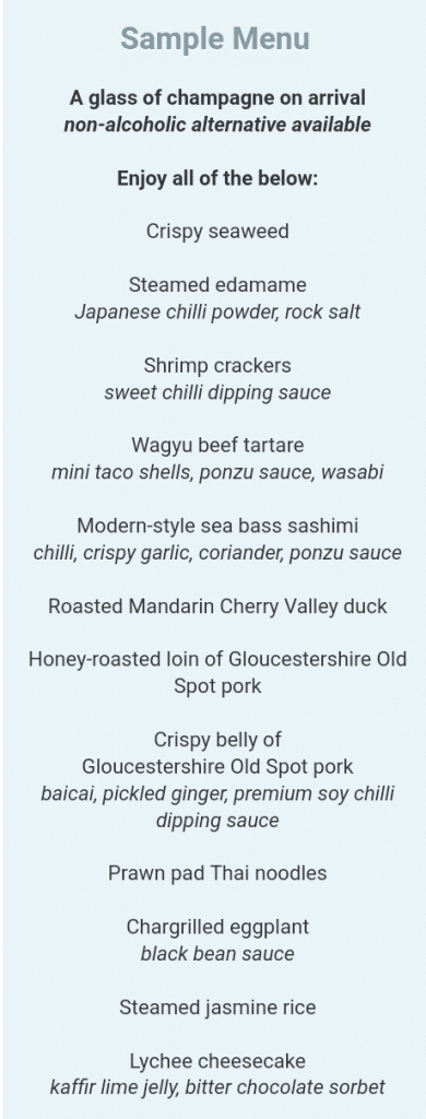 Crazy Bear Signature Menu